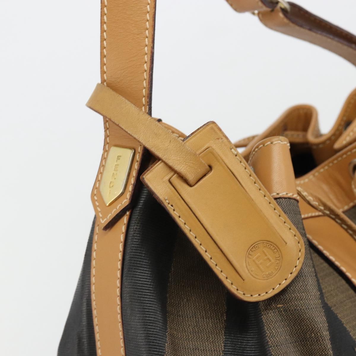 FENDI Pecan Canvas Purse Shoulder Bag PVC Brown Gold Auth BA13394