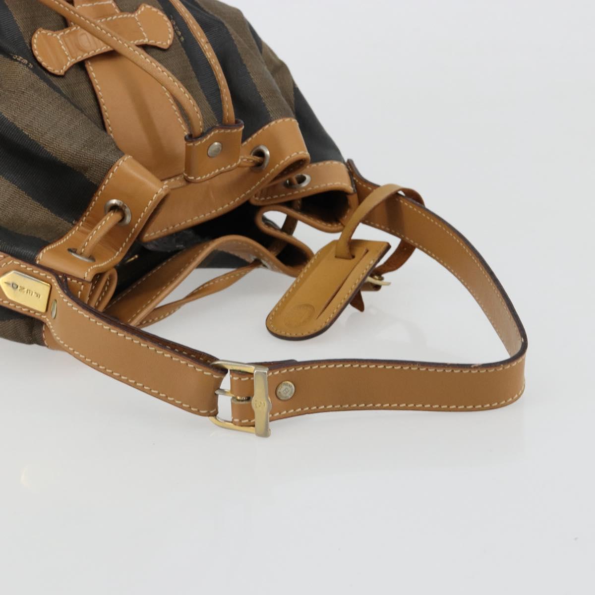 FENDI Pecan Canvas Purse Shoulder Bag PVC Brown Gold Auth BA13394