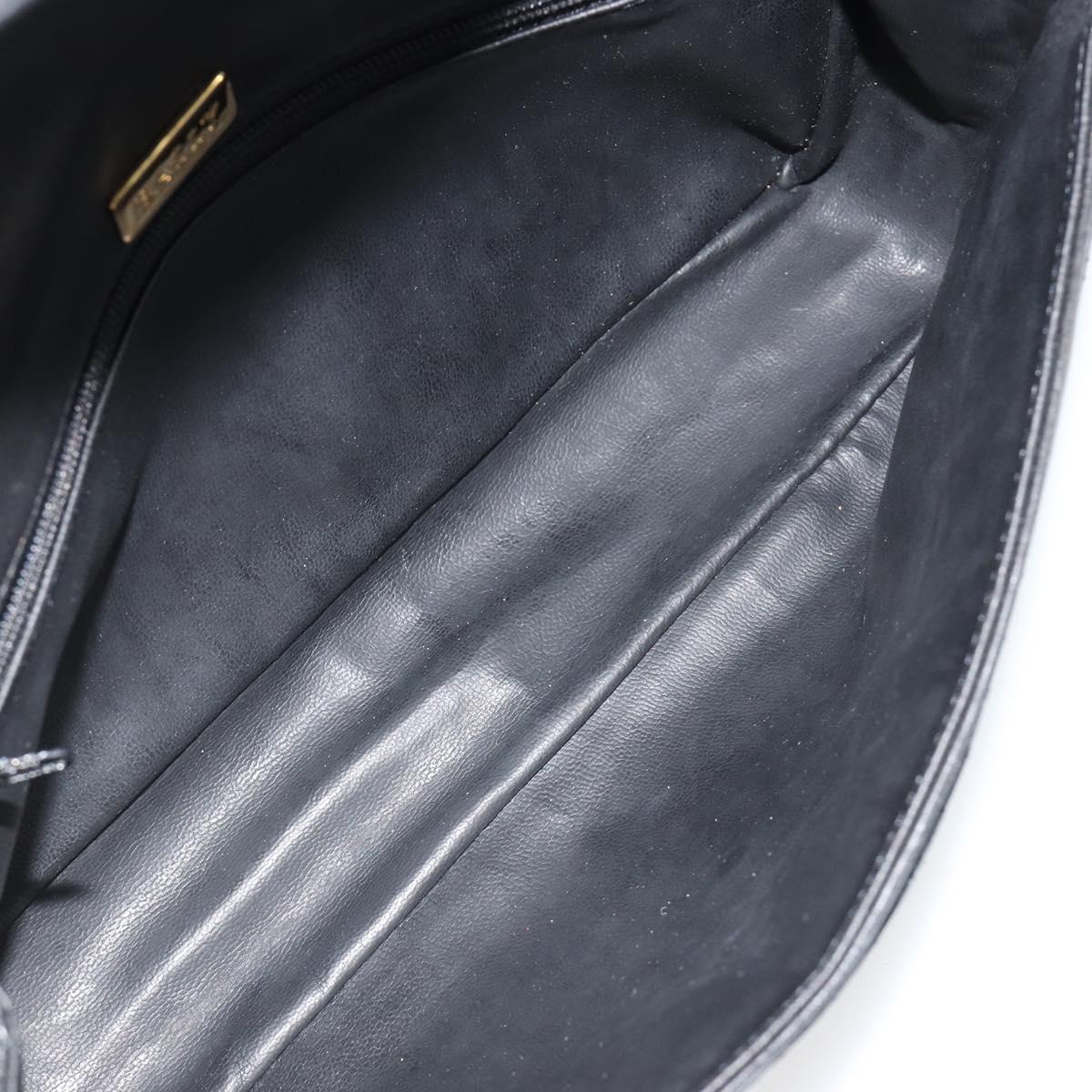BALLY Chain Shoulder Bag Leather Black Gold Auth BA13398A