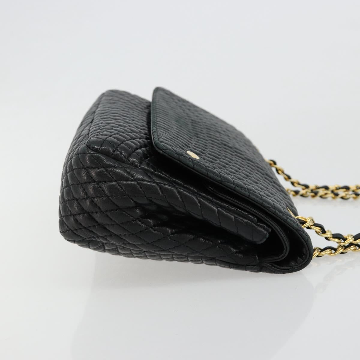 BALLY Chain Shoulder Bag Leather Black Gold Auth BA13398A