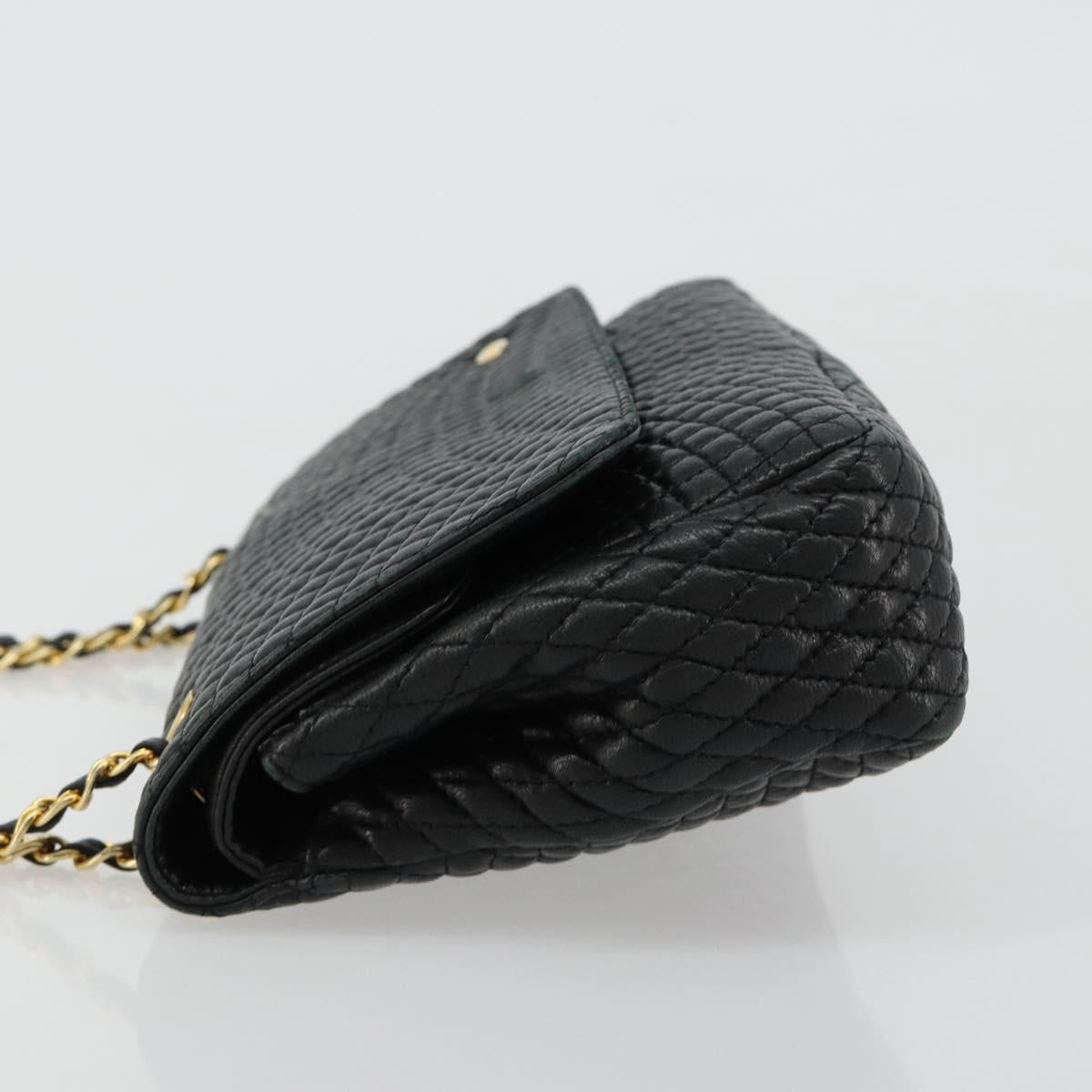 BALLY Chain Shoulder Bag Leather Black Gold Auth BA13398A