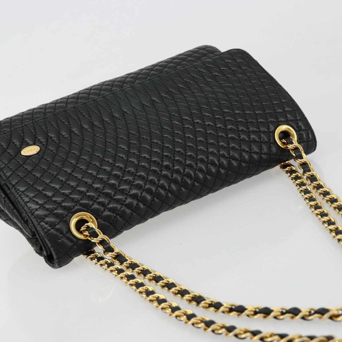 BALLY Chain Shoulder Bag Leather Black Gold Auth BA13398A
