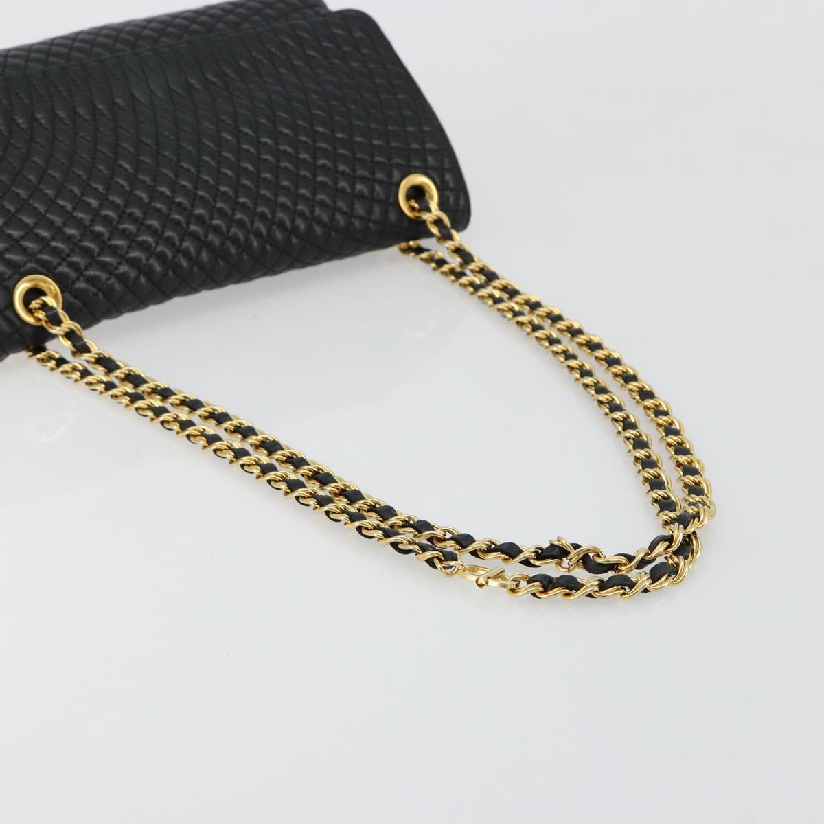 BALLY Chain Shoulder Bag Leather Black Gold Auth BA13398A