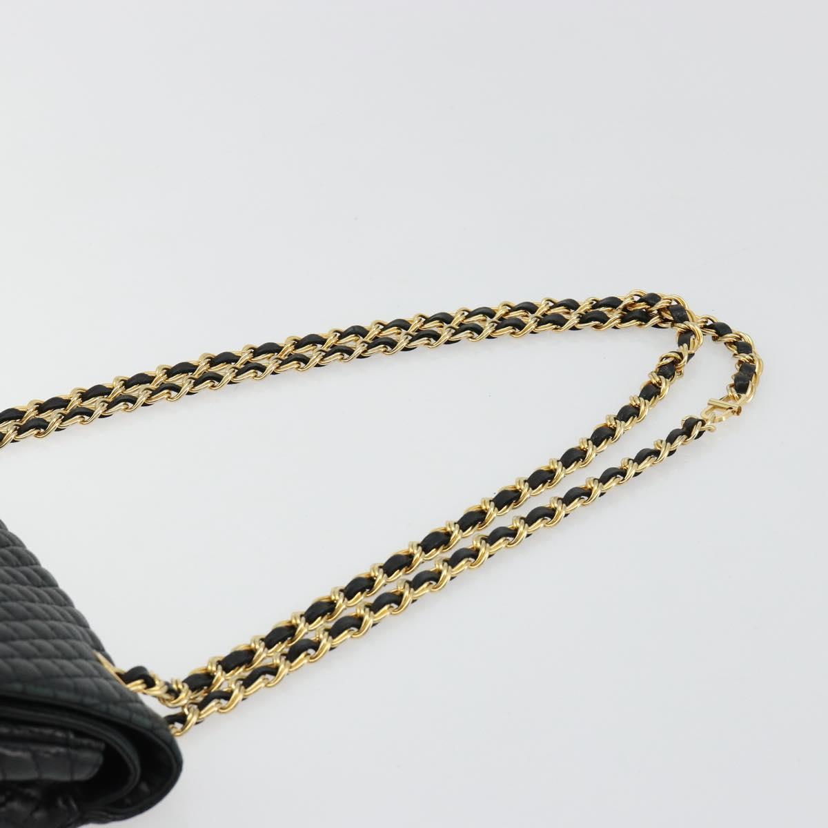 BALLY Chain Shoulder Bag Leather Black Gold Auth BA13398A