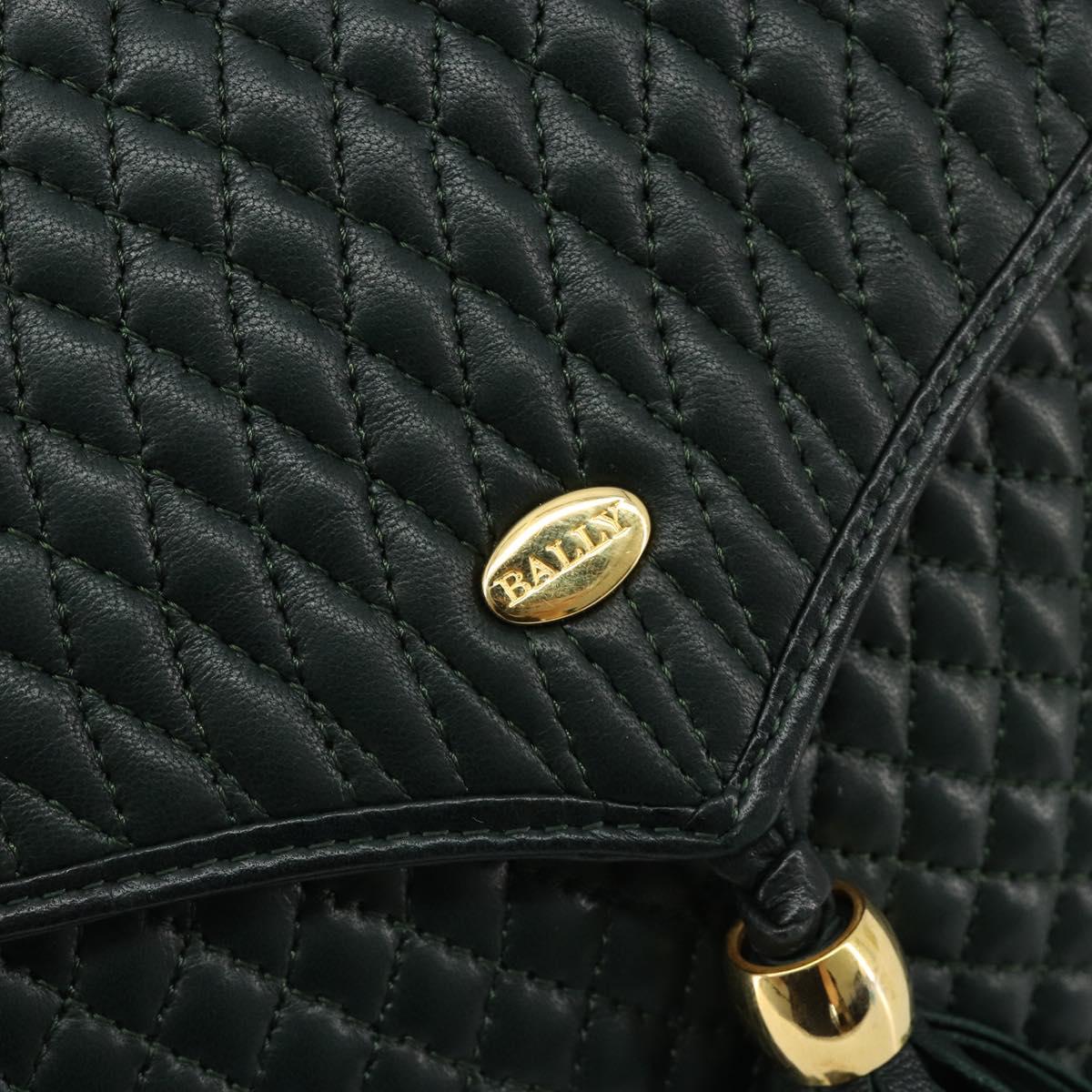 BALLY Chain Shoulder Bag Leather Green Gold Auth BA13399A