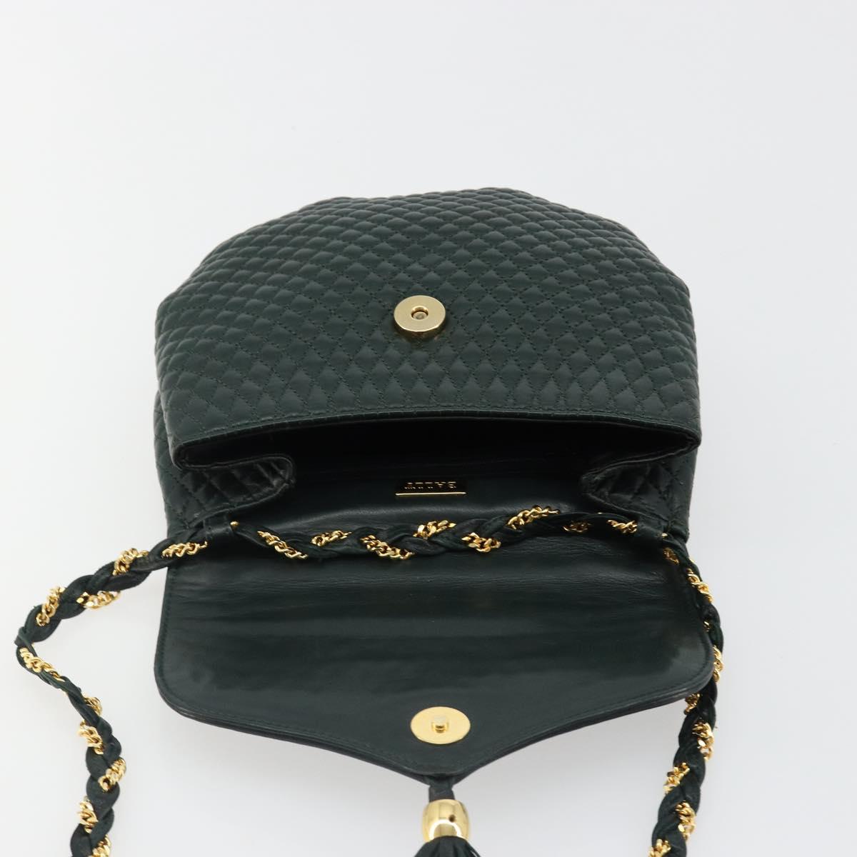 BALLY Chain Shoulder Bag Leather Green Gold Auth BA13399A