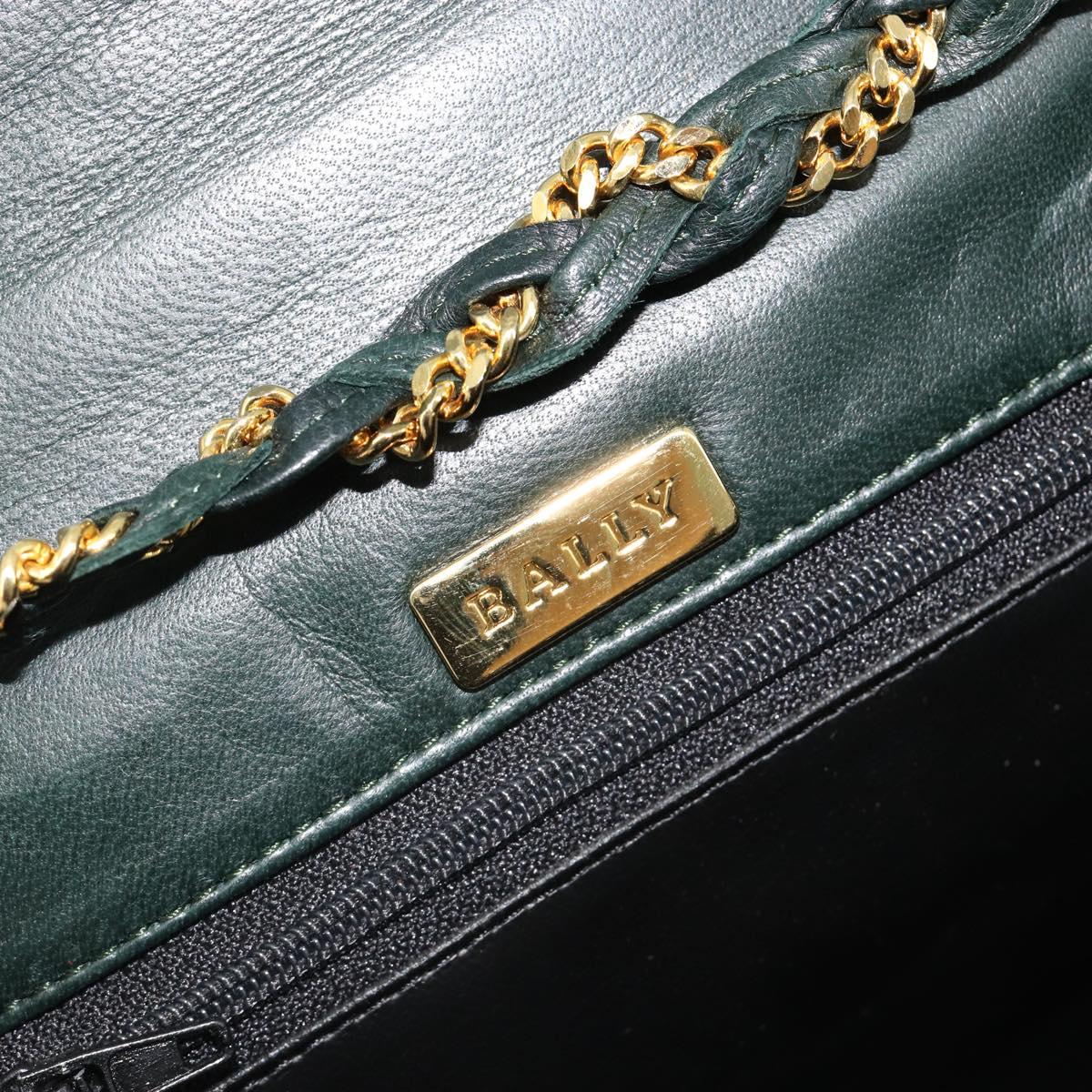 BALLY Chain Shoulder Bag Leather Green Gold Auth BA13399A