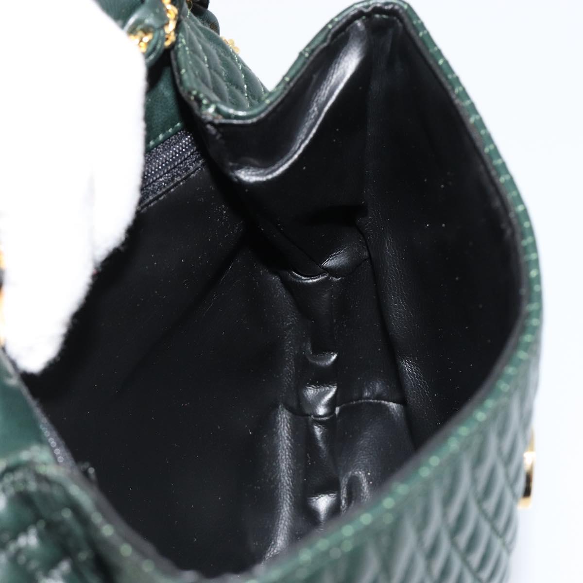 BALLY Chain Shoulder Bag Leather Green Gold Auth BA13399A