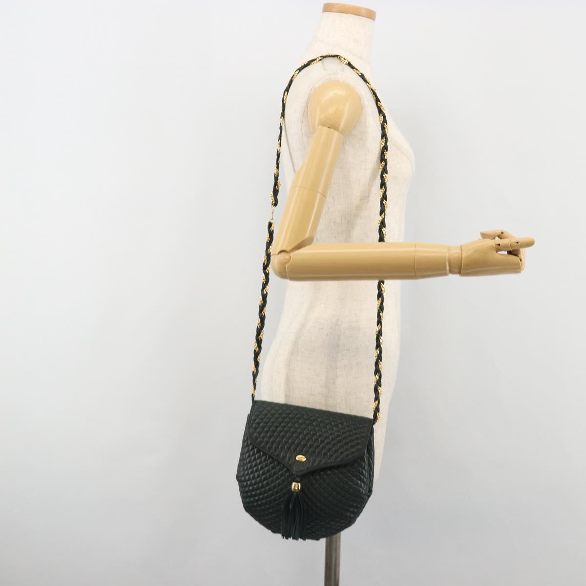 BALLY Chain Shoulder Bag Leather Green Gold Auth BA13399A