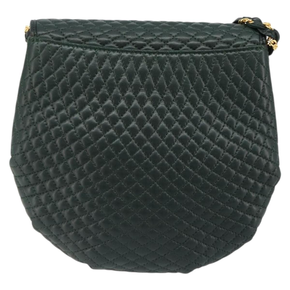 BALLY Chain Shoulder Bag Leather Green Gold Auth BA13399A