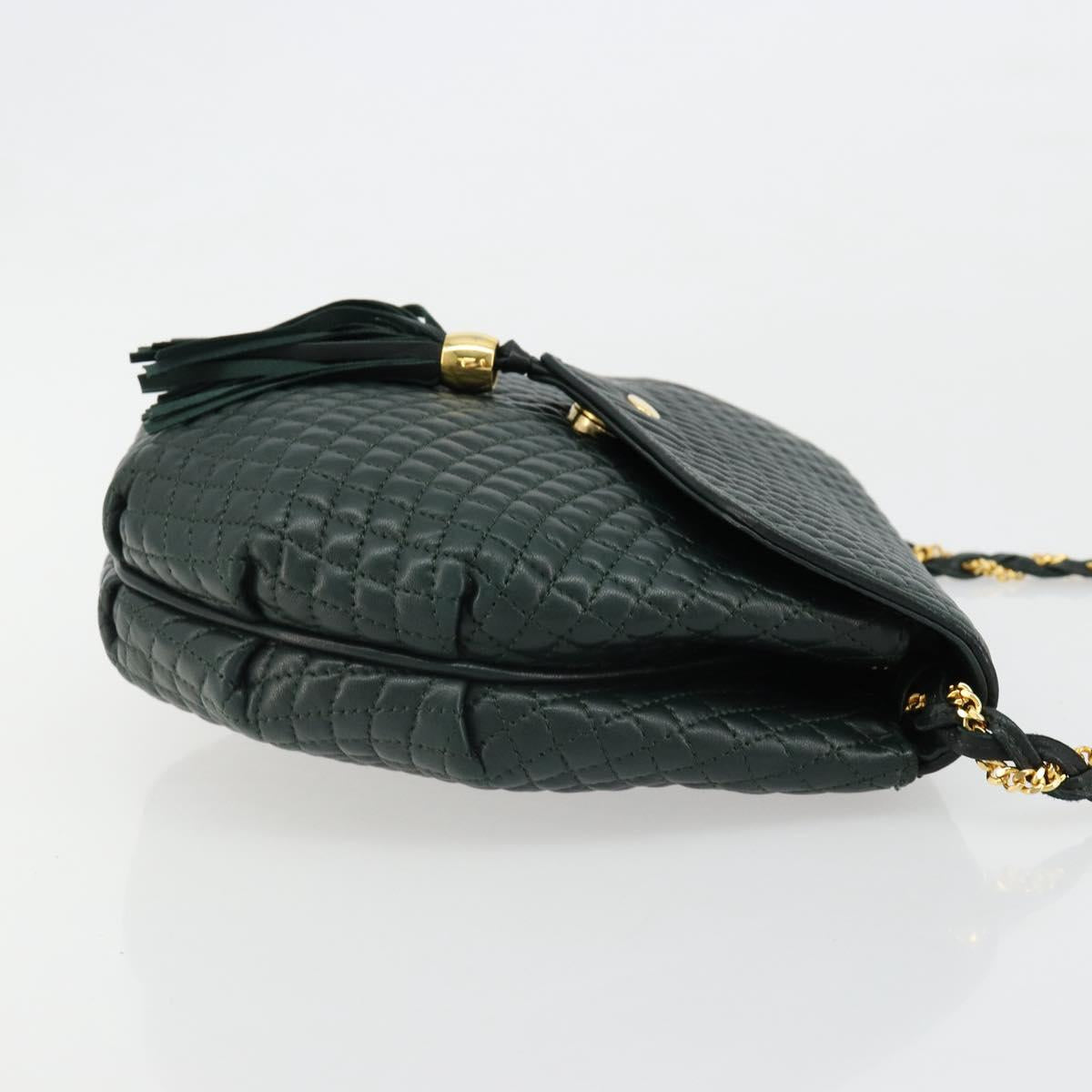 BALLY Chain Shoulder Bag Leather Green Gold Auth BA13399A