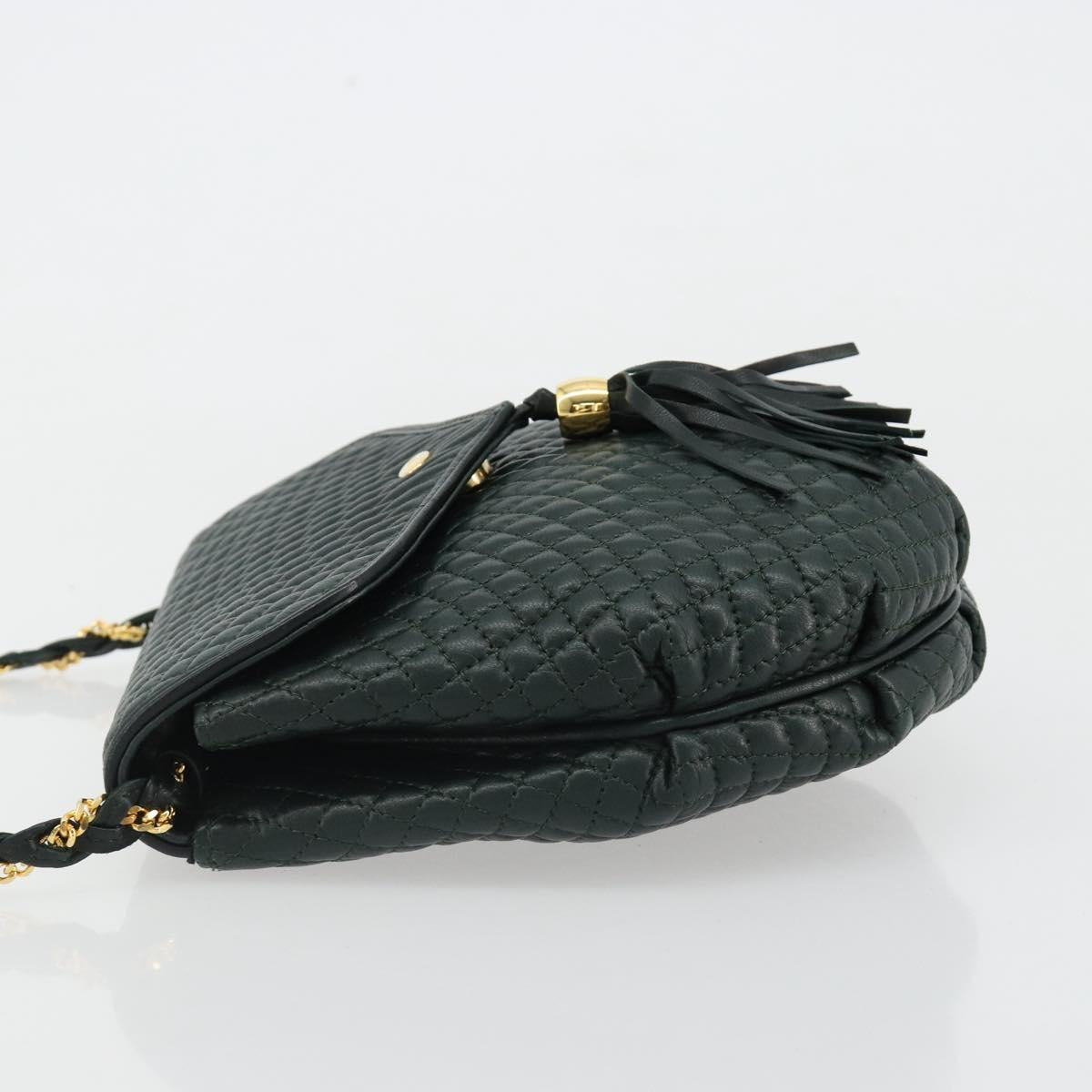 BALLY Chain Shoulder Bag Leather Green Gold Auth BA13399A