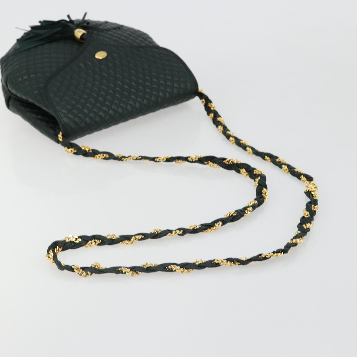 BALLY Chain Shoulder Bag Leather Green Gold Auth BA13399A