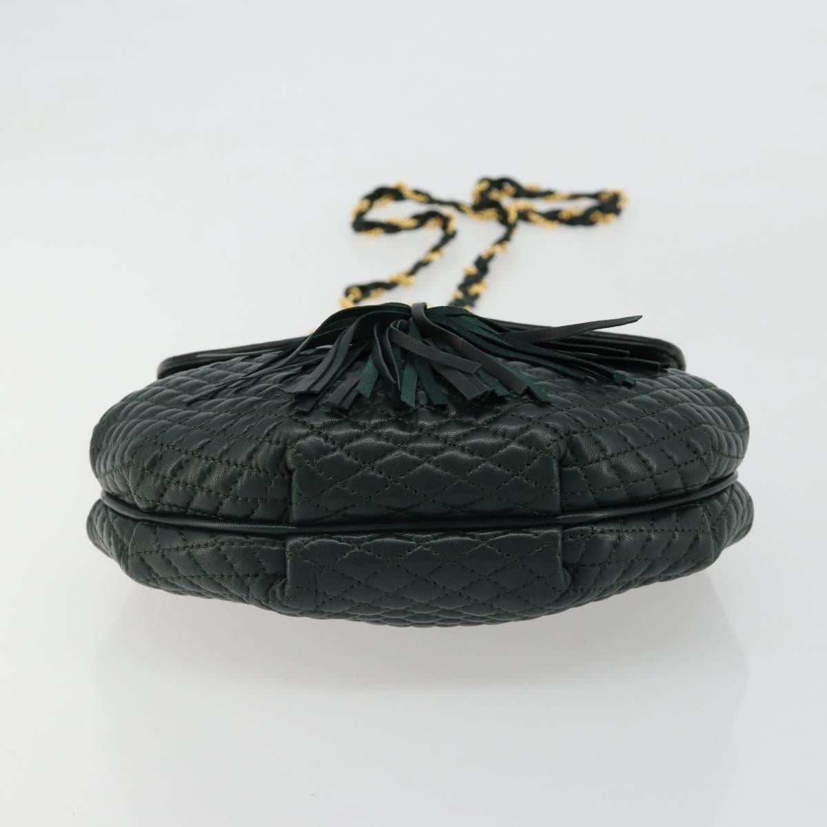 BALLY Chain Shoulder Bag Leather Green Gold Auth BA13399A