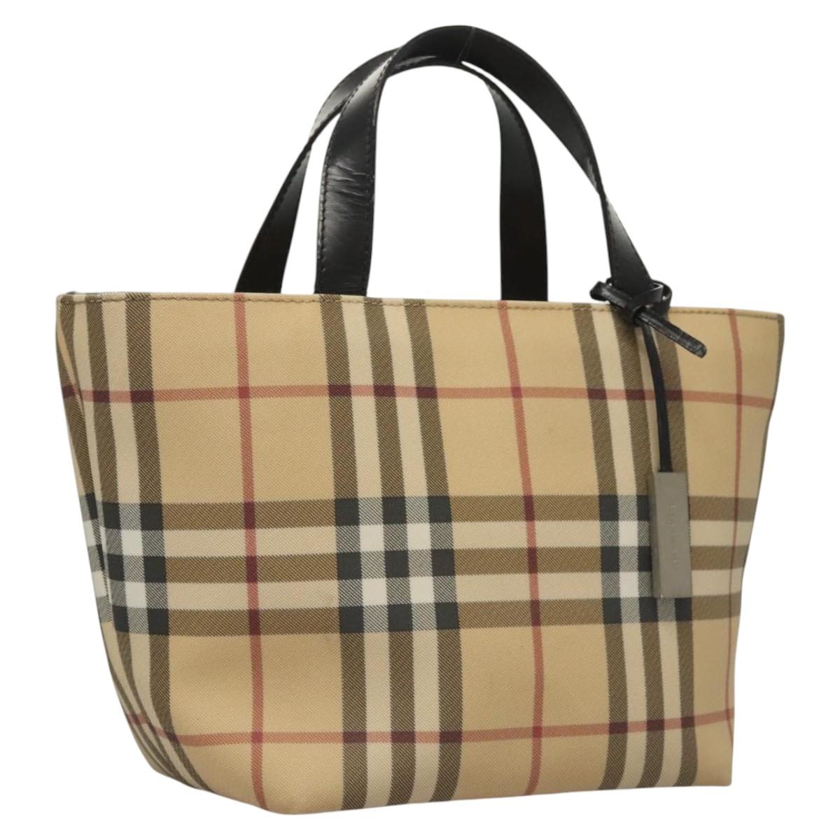 BURBERRY Nova Check Hand Bag PVC Beige Auth BA1340