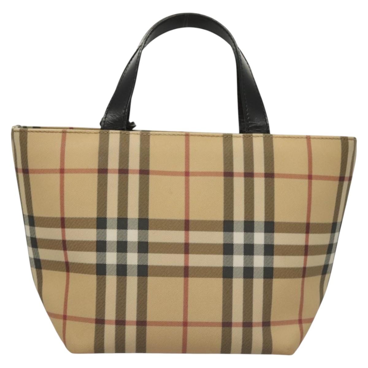 BURBERRY Nova Check Hand Bag PVC Beige Auth BA1340