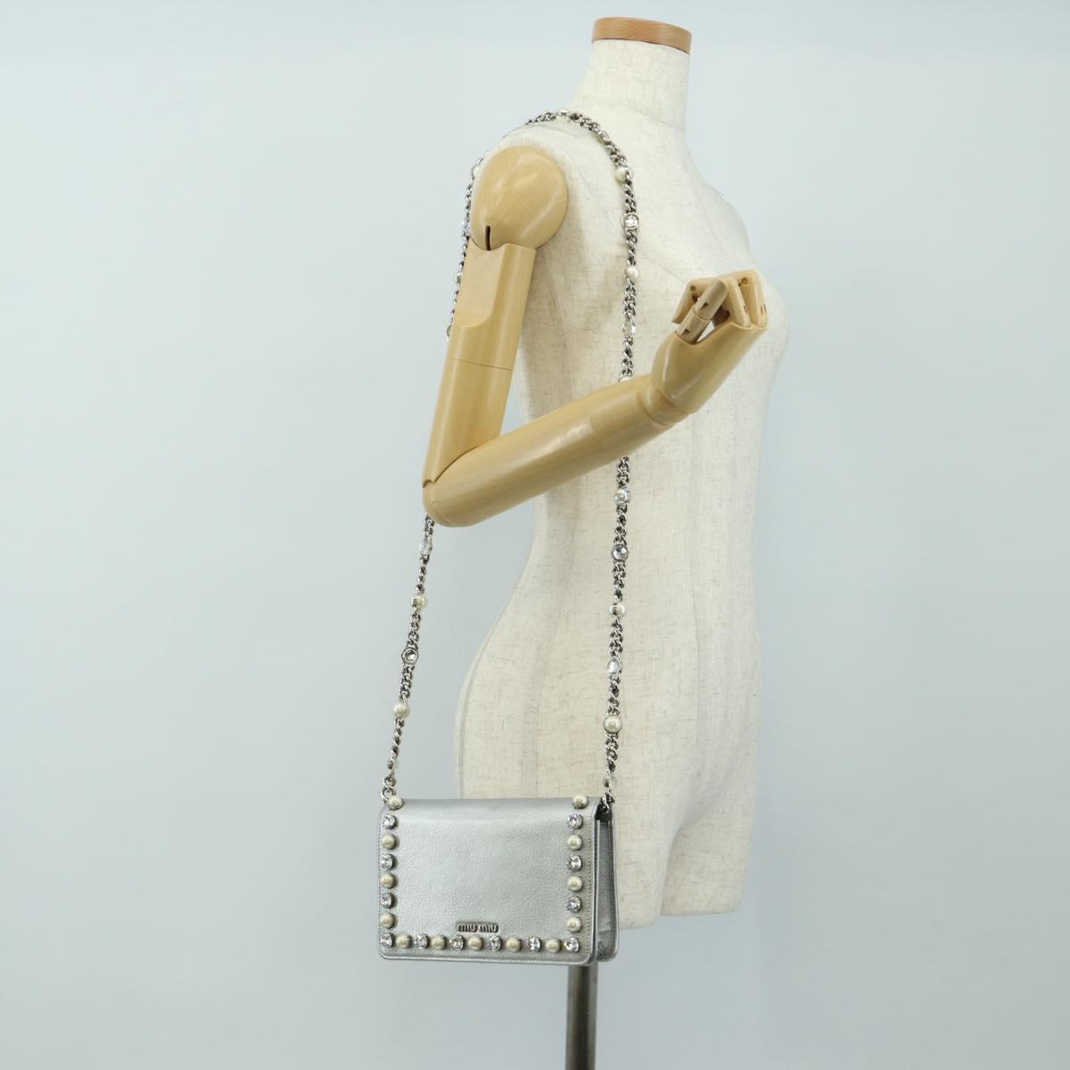 Miu Miu Shoulder Bag Leather Silver Auth BA13407M