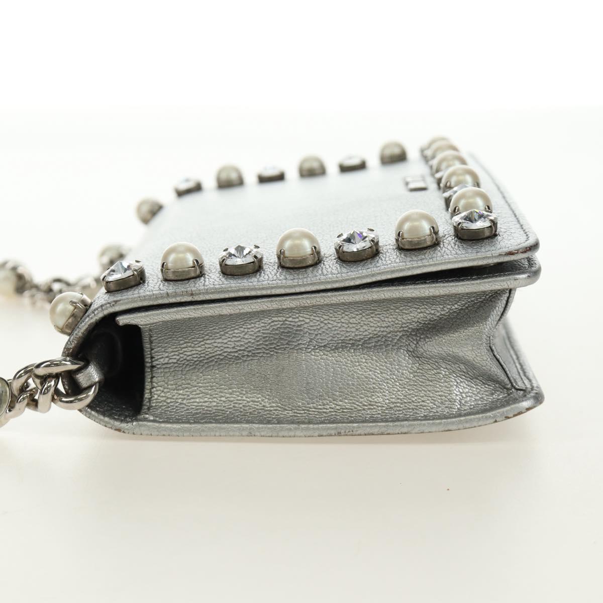 Miu Miu Shoulder Bag Leather Silver Auth BA13407M