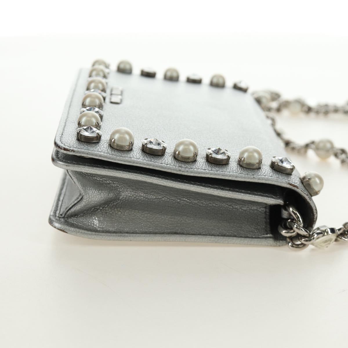Miu Miu Shoulder Bag Leather Silver Auth BA13407M