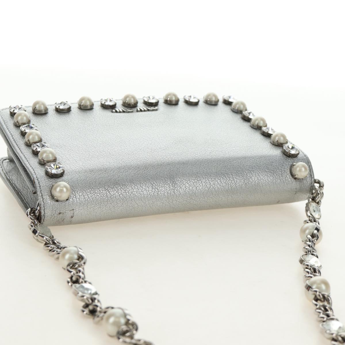 Miu Miu Shoulder Bag Leather Silver Auth BA13407M