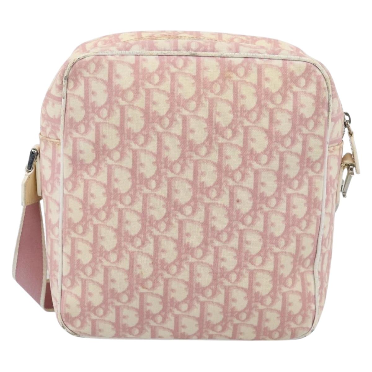 Christian Dior Trotter Canvas Shoulder Bag PVC Pink Silver Auth BA13409