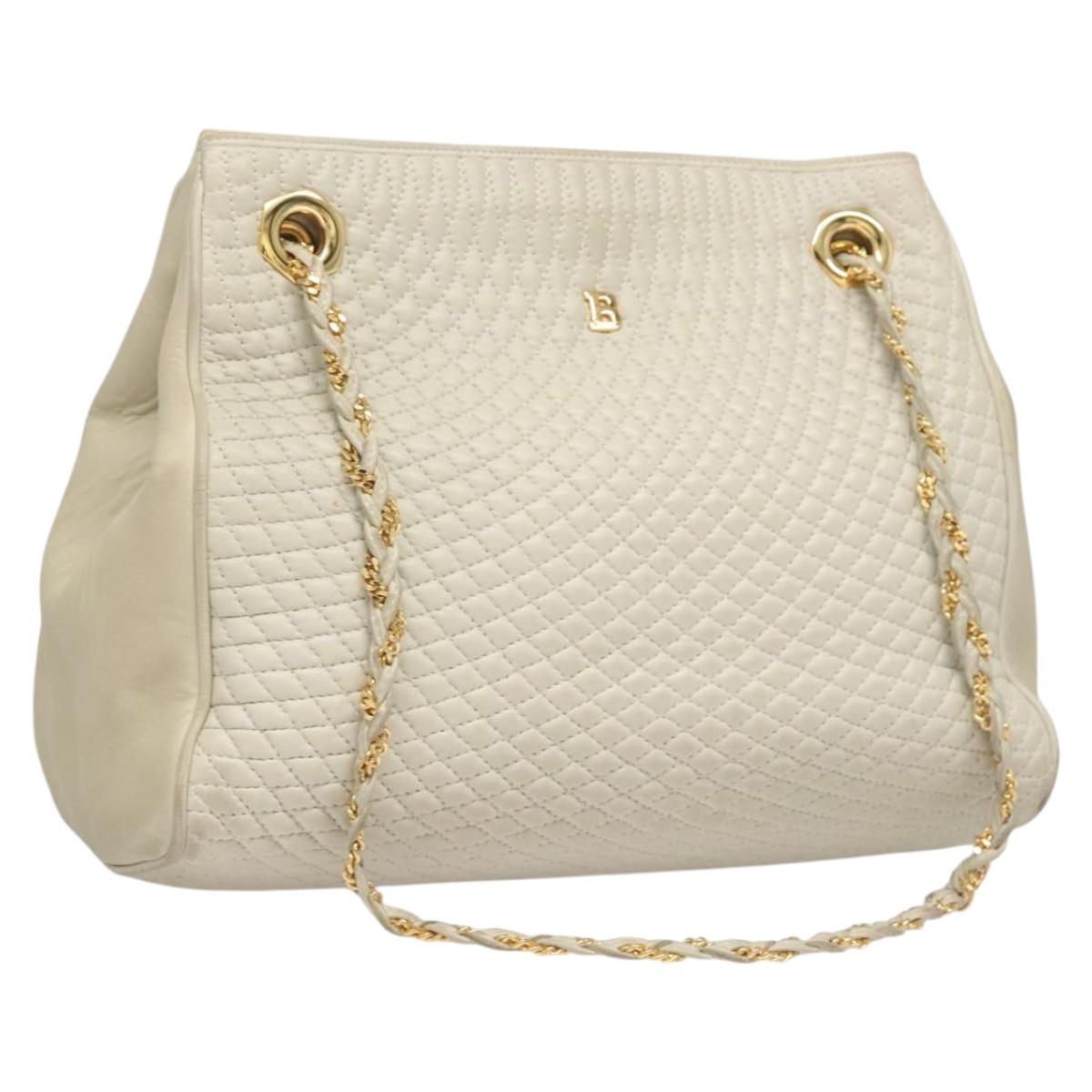 BALLY Quilted Chain Shoulder Bag Leather Gray Gold Auth BA1341