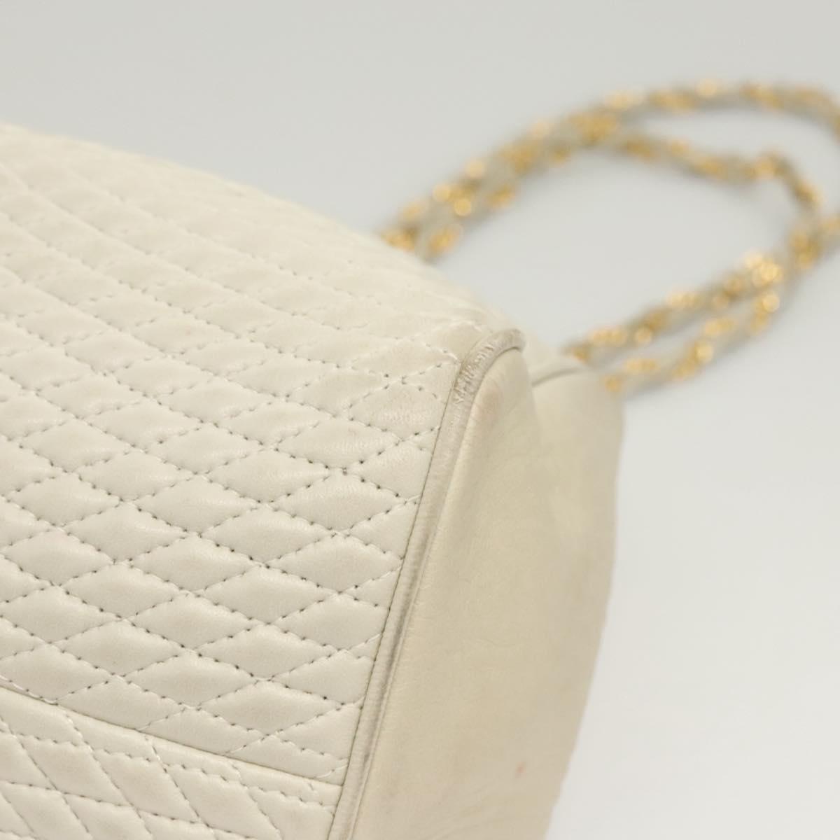 BALLY Quilted Chain Shoulder Bag Leather Gray Gold Auth BA1341