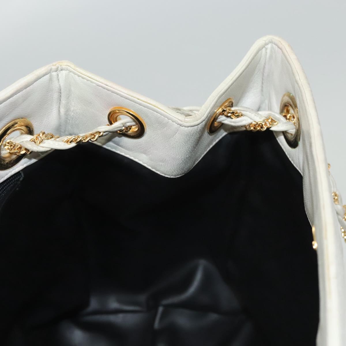 BALLY Quilted Chain Shoulder Bag Leather Gray Gold Auth BA1341