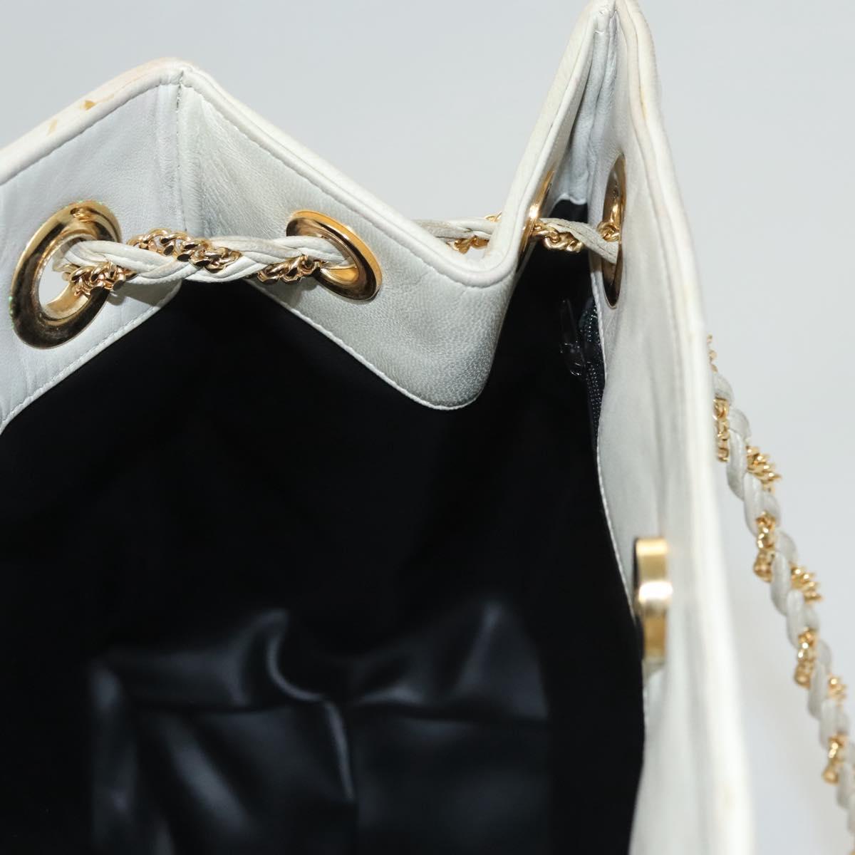 BALLY Quilted Chain Shoulder Bag Leather Gray Gold Auth BA1341