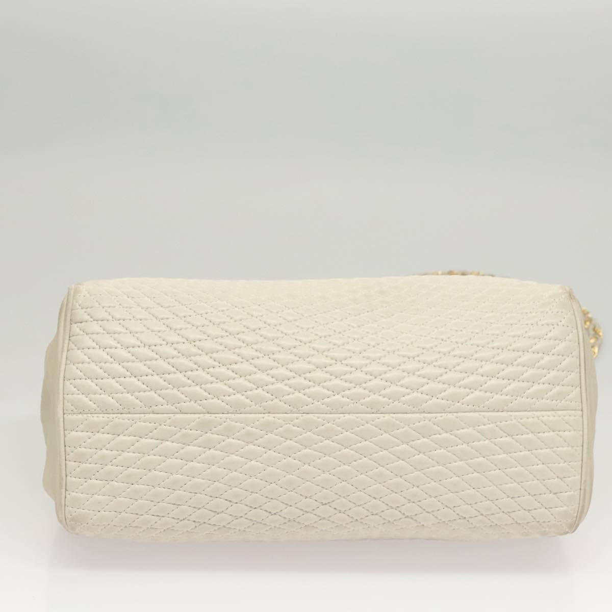 BALLY Quilted Chain Shoulder Bag Leather Gray Gold Auth BA1341