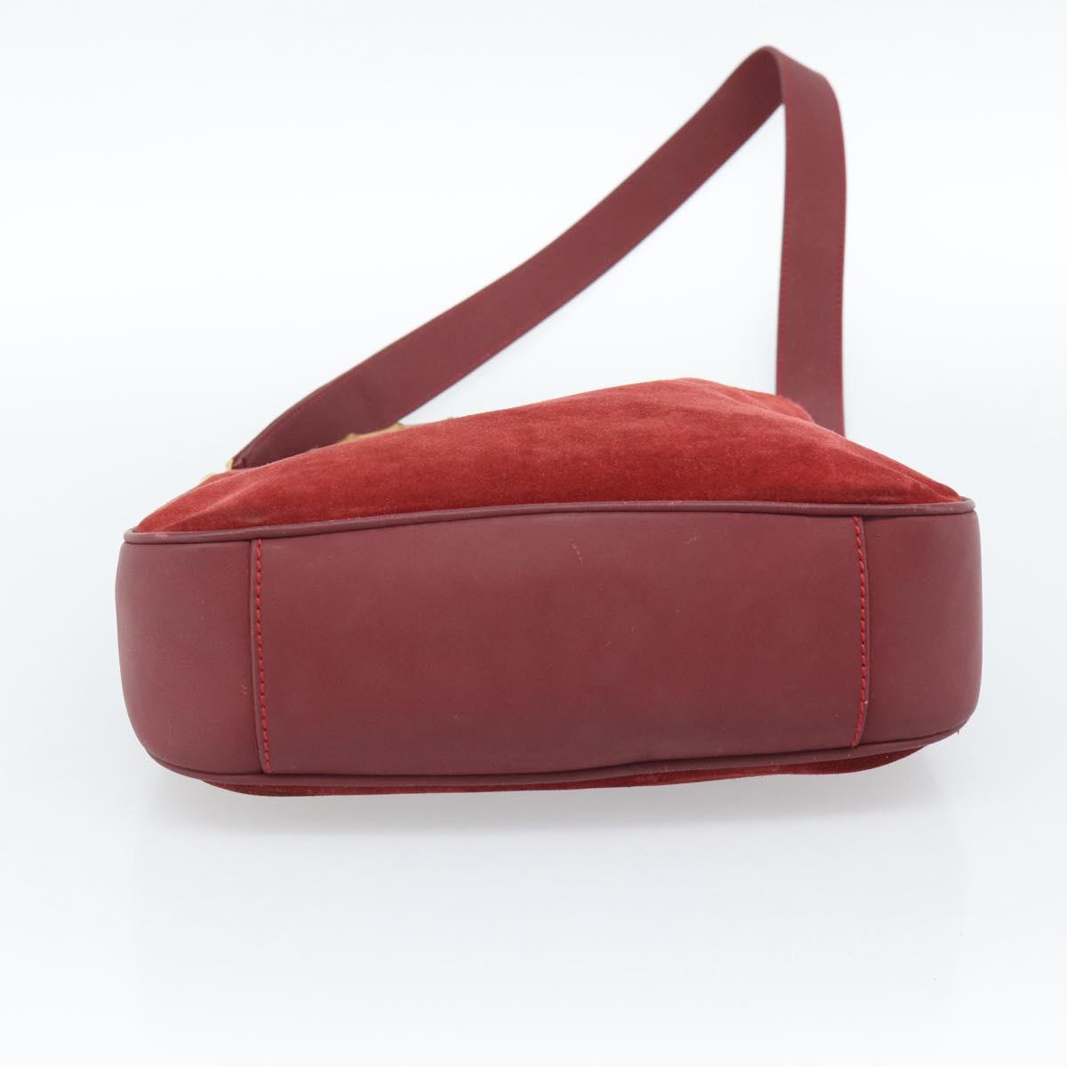 GUCCI Bamboo Hand Bag Suede 2way Red Gold Auth BA13410