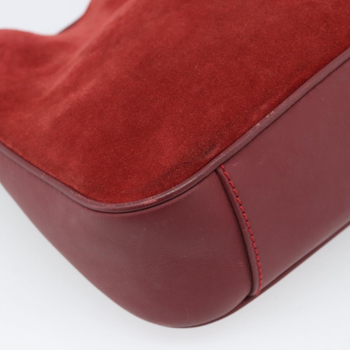 GUCCI Bamboo Hand Bag Suede 2way Red Gold Auth BA13410