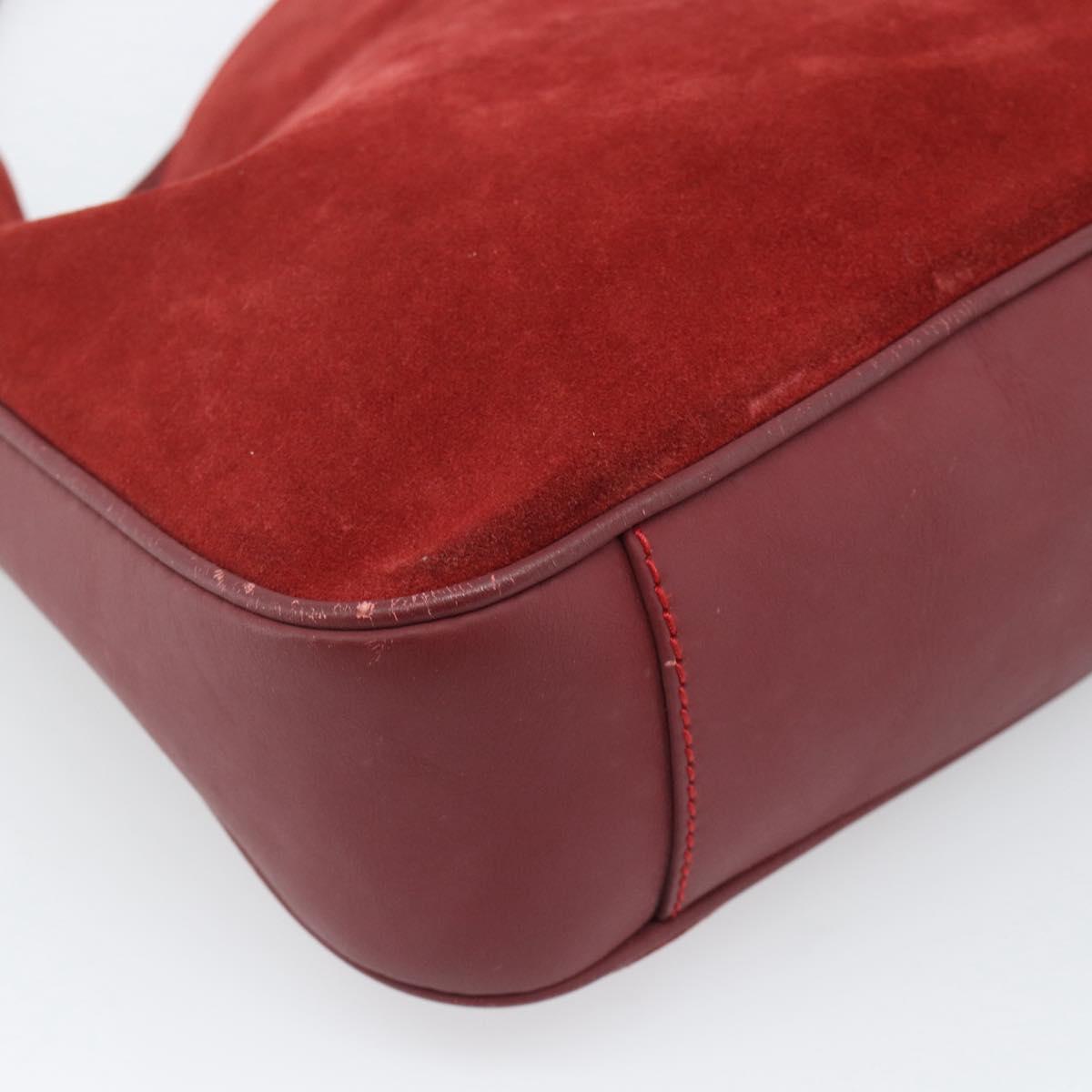 GUCCI Bamboo Hand Bag Suede 2way Red Gold Auth BA13410