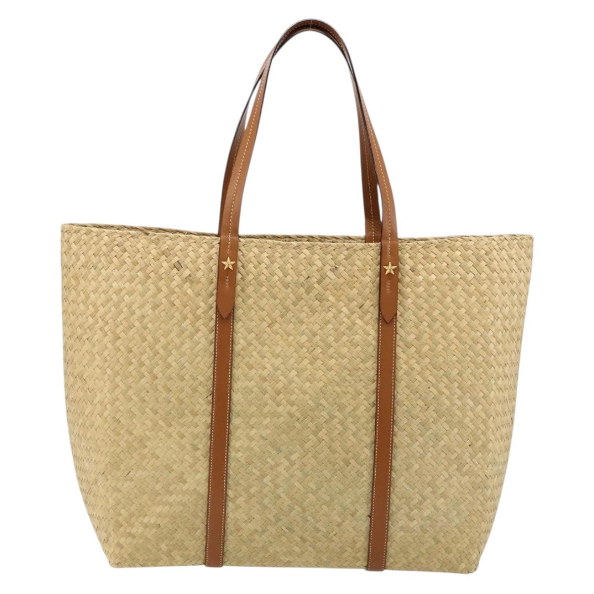 Jimmy Choo Tote Bag Raffia Beige Auth BA13412A