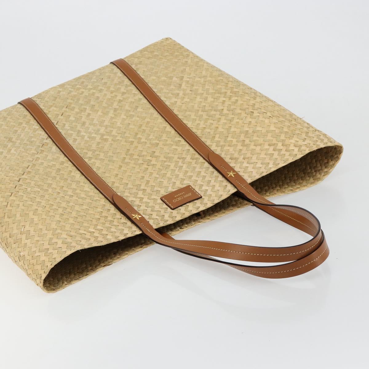 Jimmy Choo Tote Bag Raffia Beige Auth BA13412A