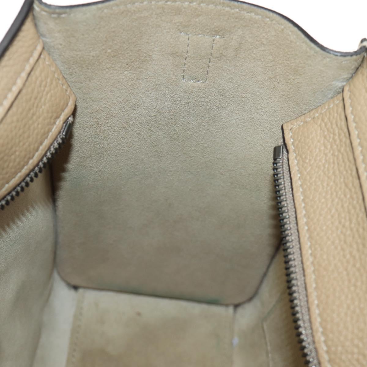 CELINE Luggage Nano Shopper Hand Bag Leather 2way Beige Silver Auth BA13413V
