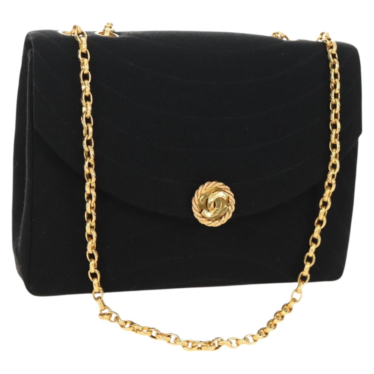 CHANEL Chain Shoulder Bag Cotton Black Gold CC Auth BA13415V