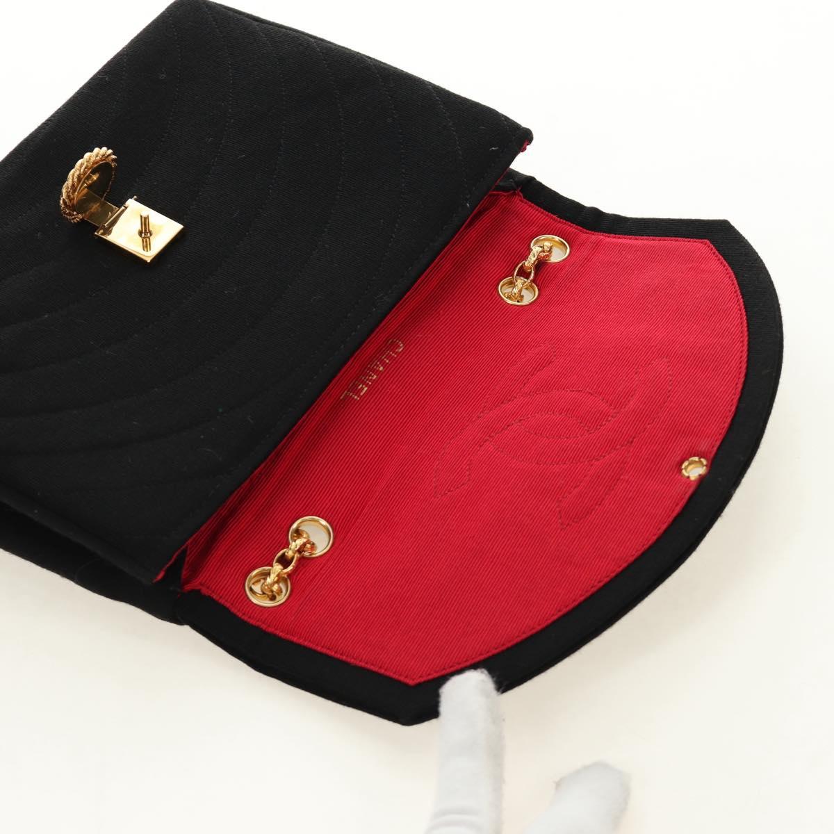 CHANEL Chain Shoulder Bag Cotton Black Gold CC Auth BA13415V