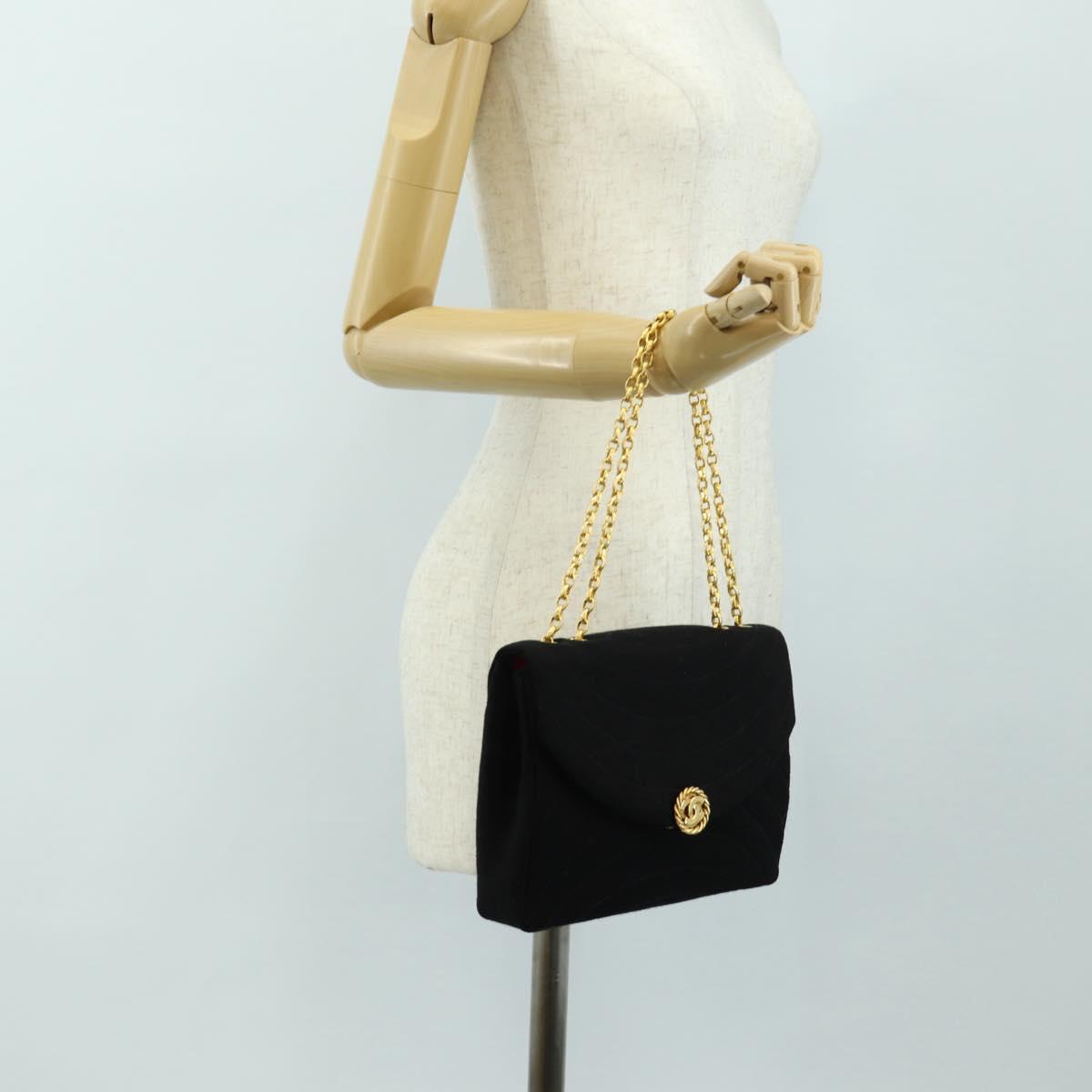 CHANEL Chain Shoulder Bag Cotton Black Gold CC Auth BA13415V
