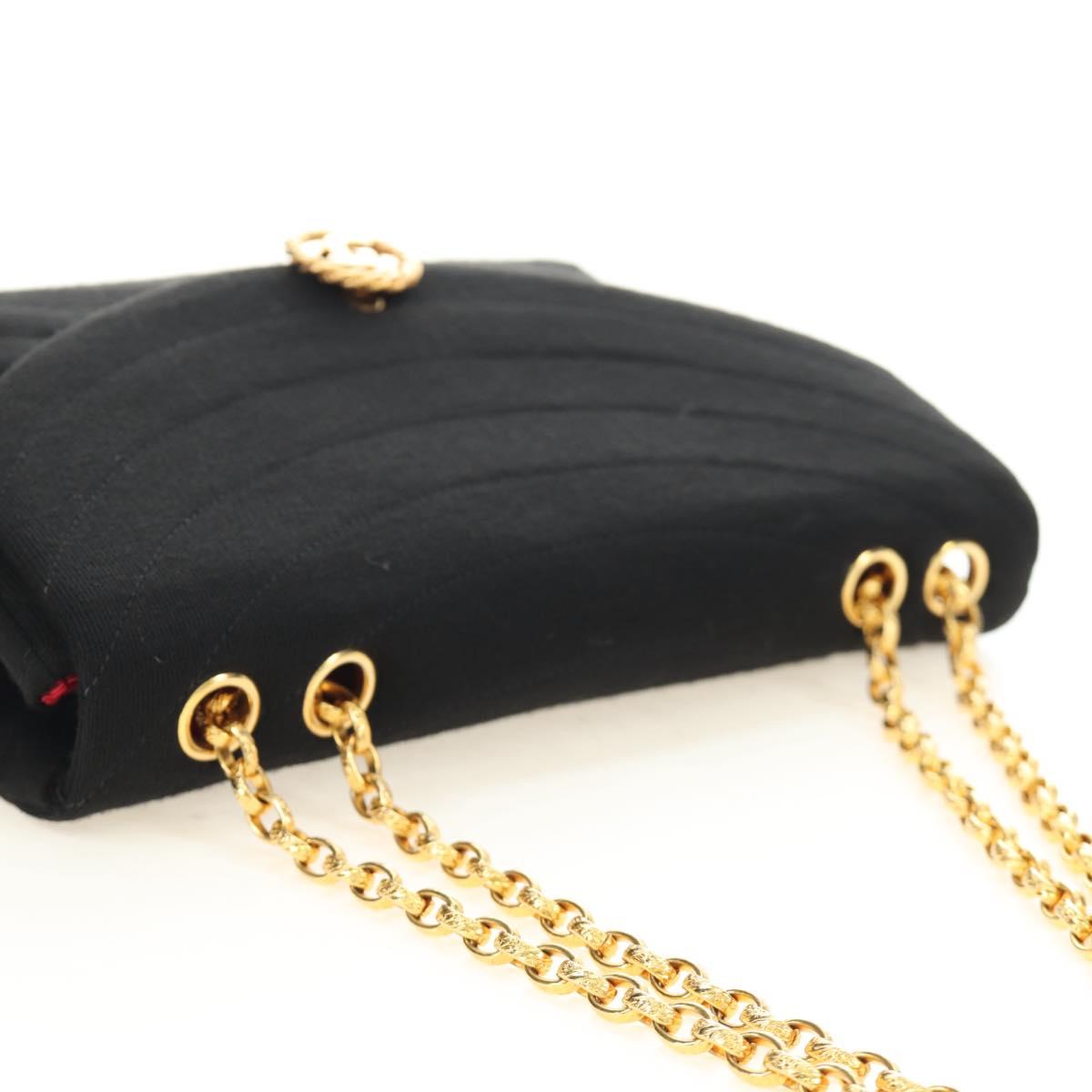 CHANEL Chain Shoulder Bag Cotton Black Gold CC Auth BA13415V