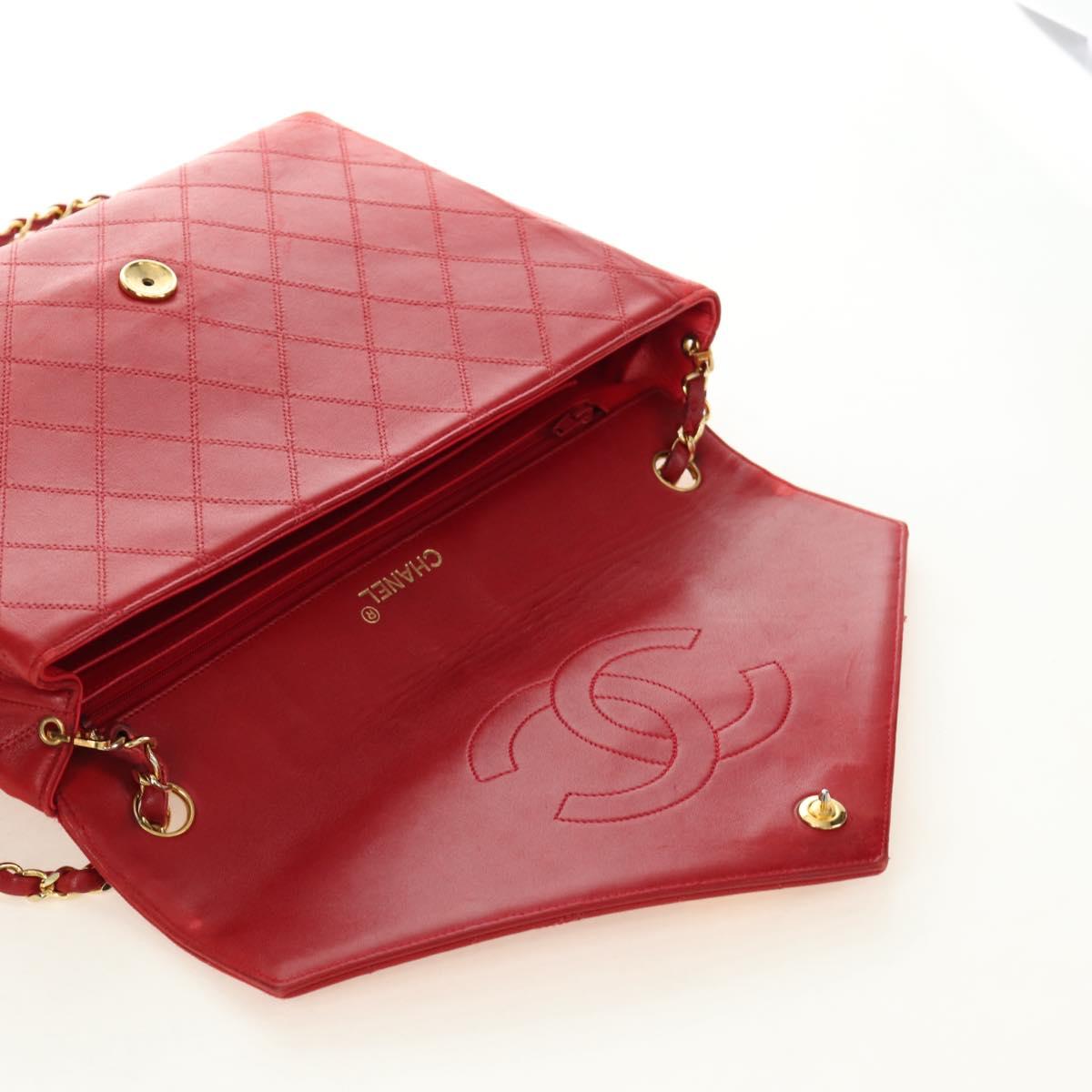 CHANEL Bicolore Chain Shoulder Bag Lamb Skin Red Gold CC Auth BA13416V
