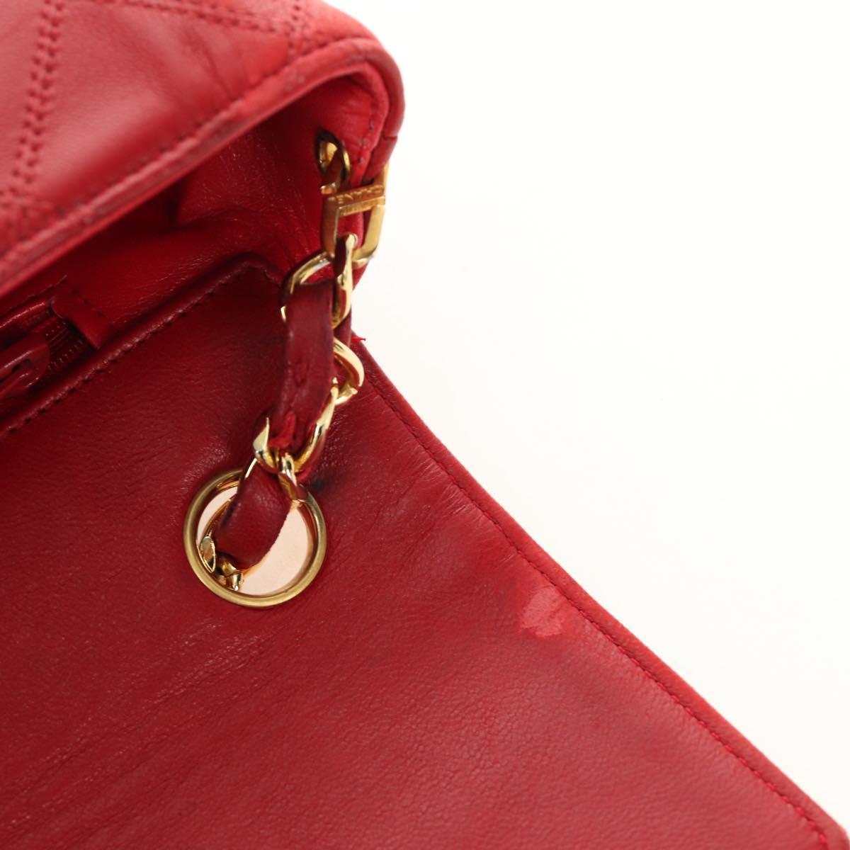 CHANEL Bicolore Chain Shoulder Bag Lamb Skin Red Gold CC Auth BA13416V