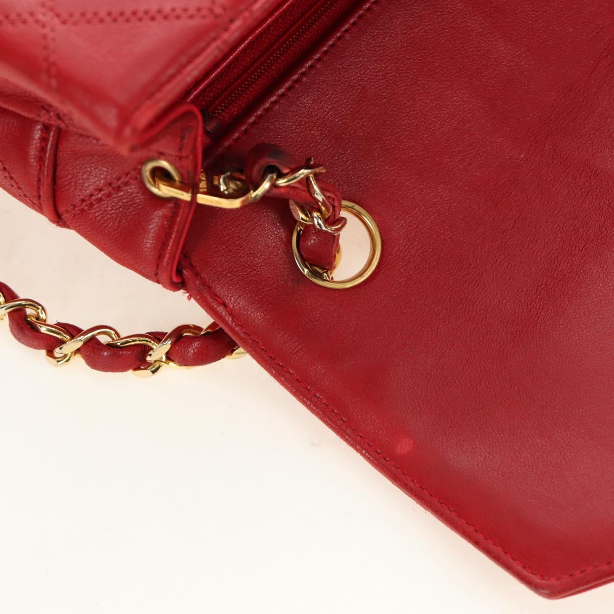 CHANEL Bicolore Chain Shoulder Bag Lamb Skin Red Gold CC Auth BA13416V