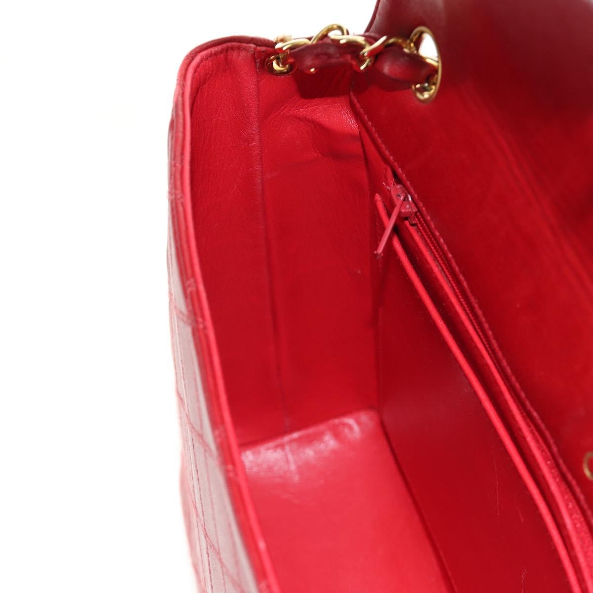 CHANEL Bicolore Chain Shoulder Bag Lamb Skin Red Gold CC Auth BA13416V