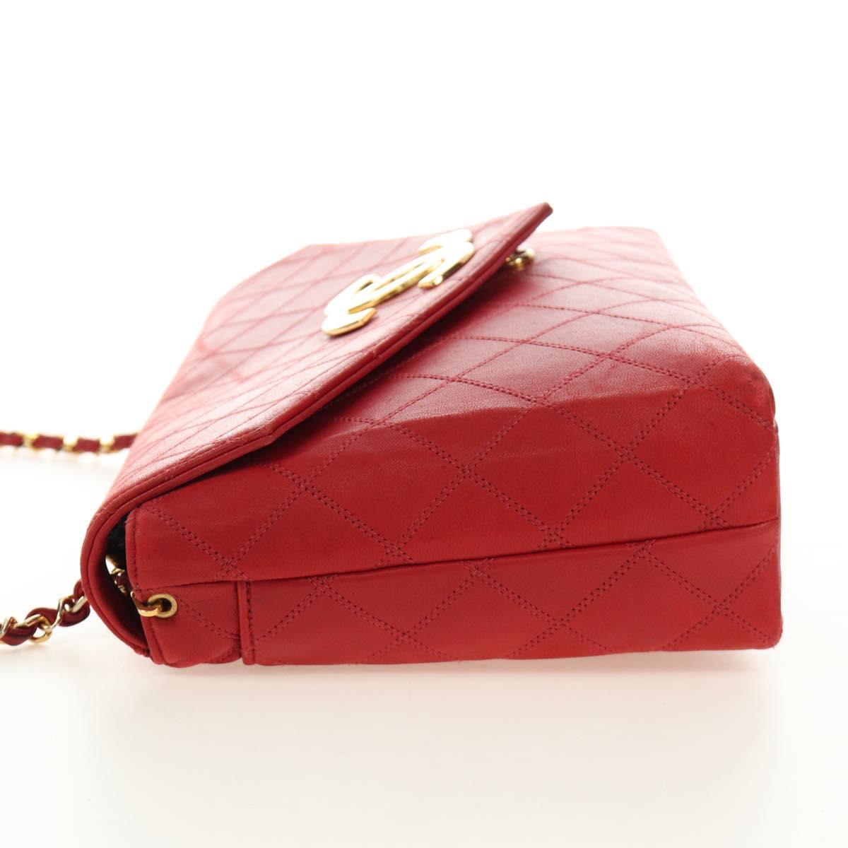 CHANEL Bicolore Chain Shoulder Bag Lamb Skin Red Gold CC Auth BA13416V