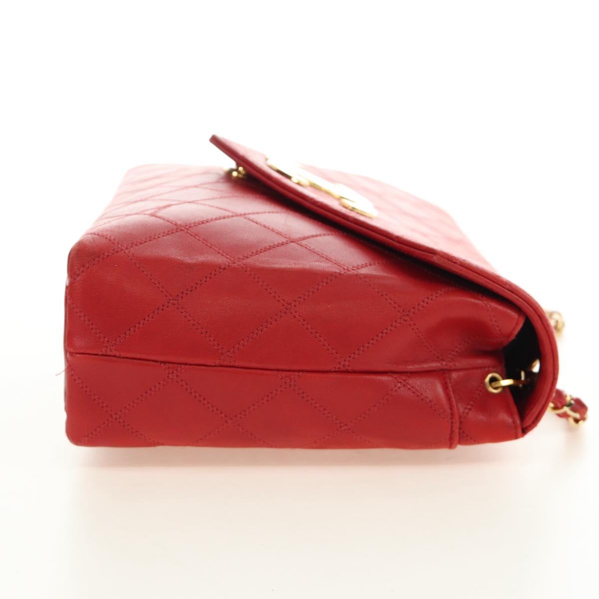 CHANEL Bicolore Chain Shoulder Bag Lamb Skin Red Gold CC Auth BA13416V