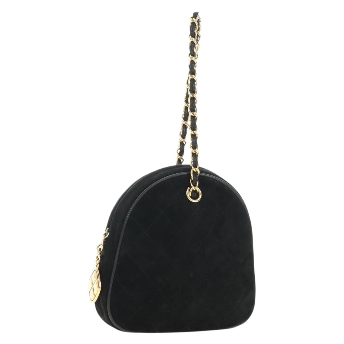 CHANEL Matelasse Chain Hand Bag Suede Black Gold CC Auth BA13417V