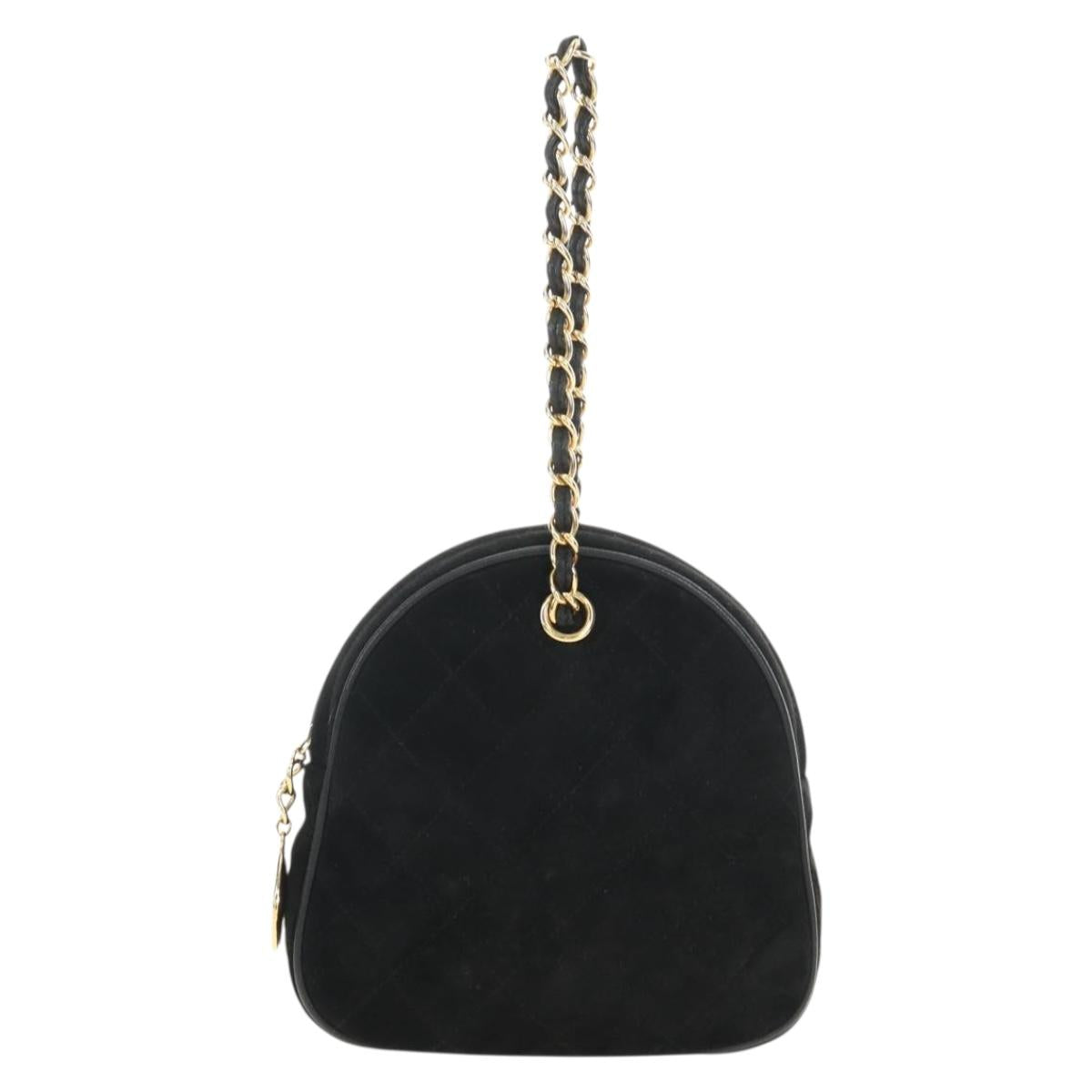 CHANEL Matelasse Chain Hand Bag Suede Black Gold CC Auth BA13417V