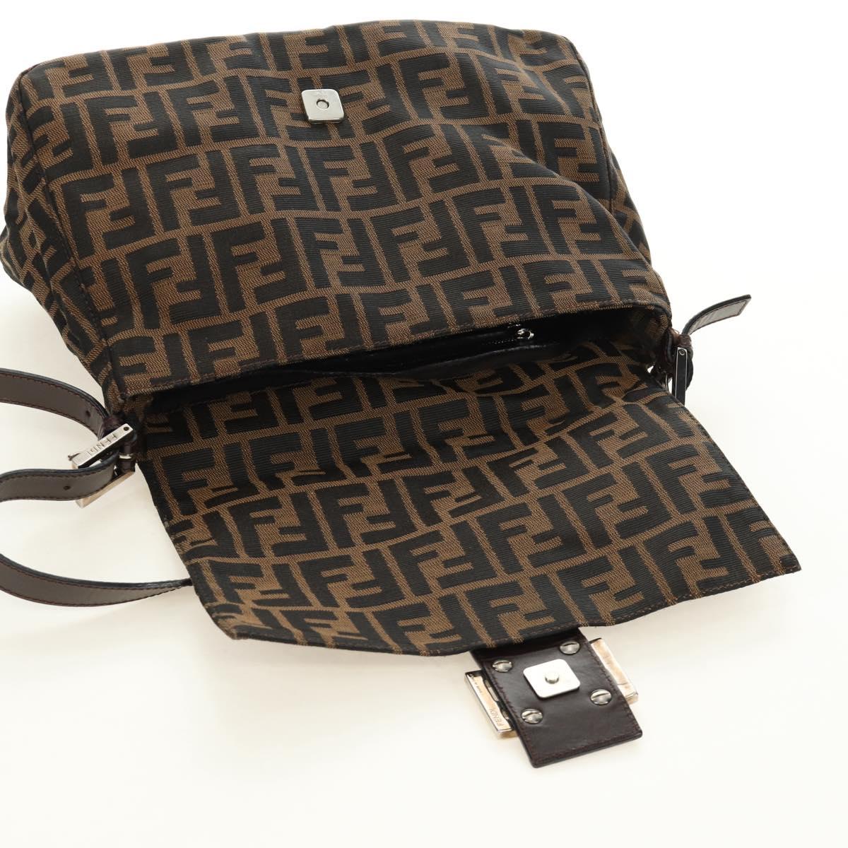 FENDI Zucca Canvas Mamma Baguette Shoulder Bag Black Brown Auth BA13419SAV