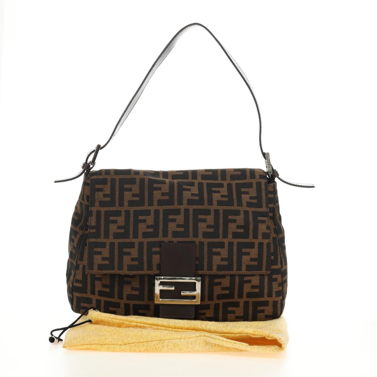 FENDI Zucca Canvas Mamma Baguette Shoulder Bag Black Brown Auth BA13419SAV